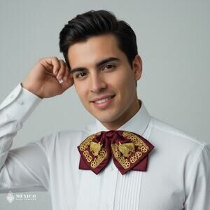 Mexican Embroidered Charro Moño – Traditional Satin Mariachi Bow Tie